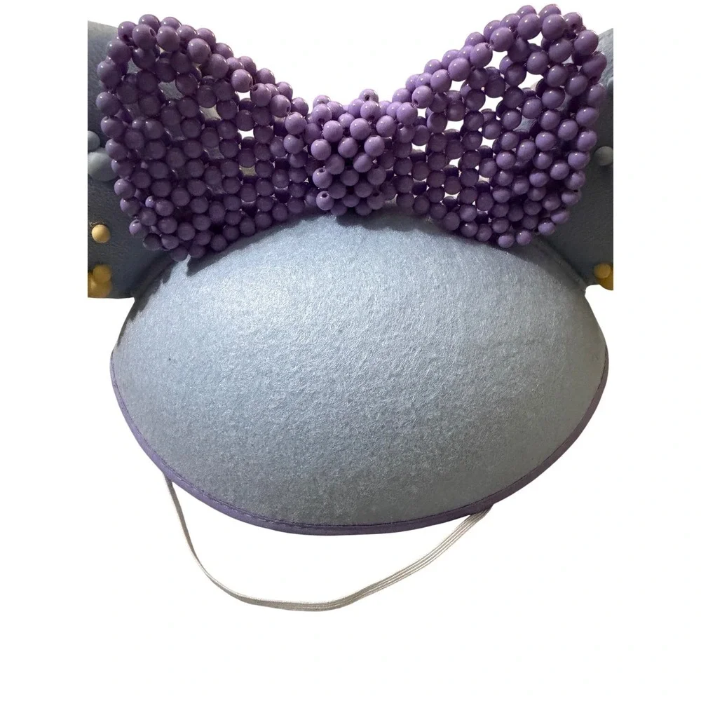 Disney Parks Minnie Mouse‎ Ear Hat Kids One Size Blue Purple Beaded Bow